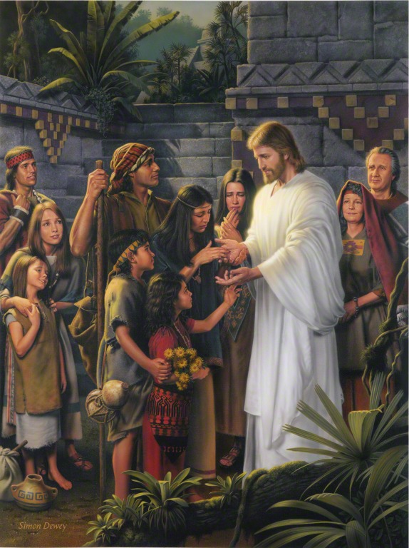 Jesus Christ showing his hands to Nephites