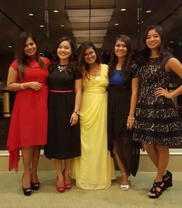 Young women in their gowns for a school ball