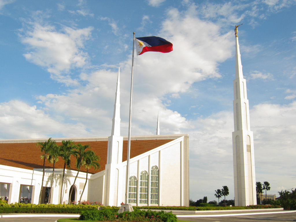 manila philippines temple with philippine flag